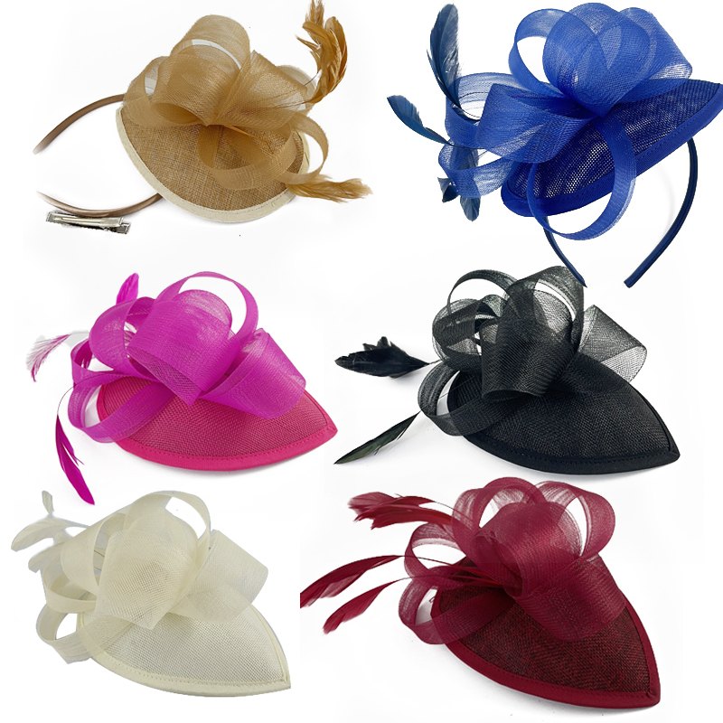Fascinator Hat Pointed Burlap with Flower 17cm Assorted Colours