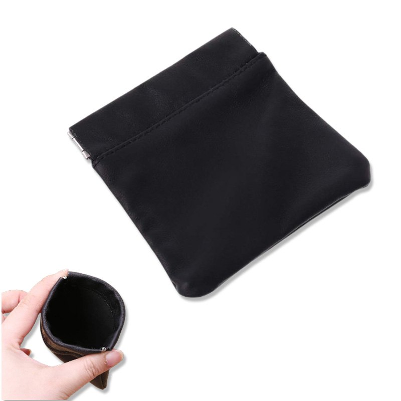 Leather Coin Purse with Metal Clips 8.5x9cm