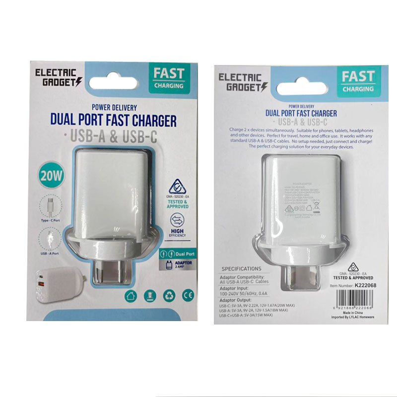 Power Adapter 20W Fast Charge 2 Port Usb-a&c Saa
