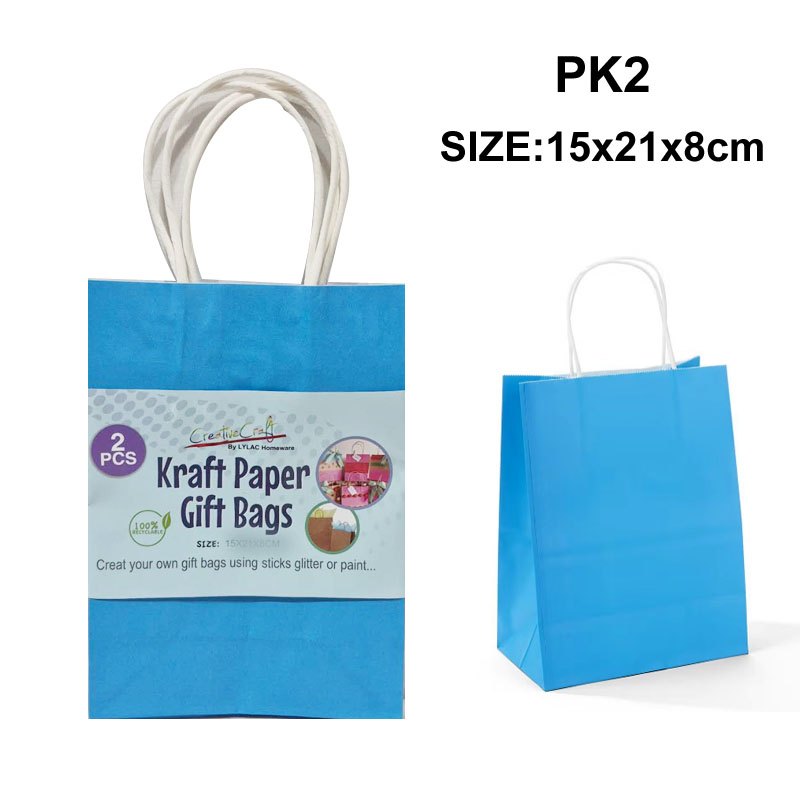 Gift Bag Kraft Paper 2pk Blue 15x21x8cm
