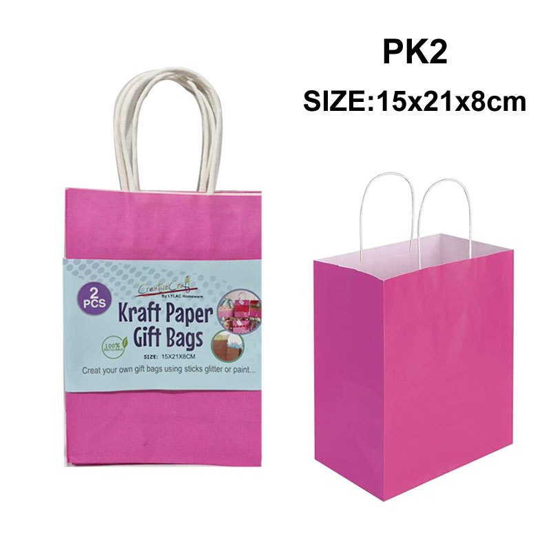 Gift Bag Kraft Paper 2pk Pink 15x21x8cm