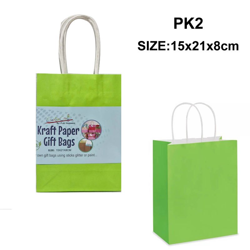 Gift Bag Kraft Paper 2pk Green 15x21x8cm