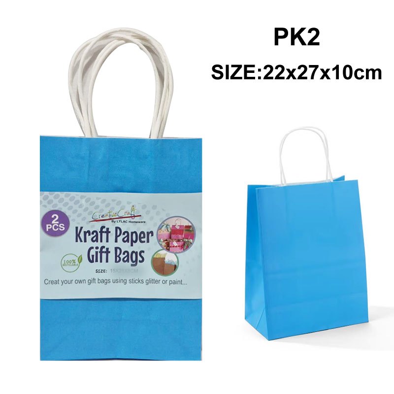 Gift Bag Kraft Paper 2pk Blue 22x27x10cm