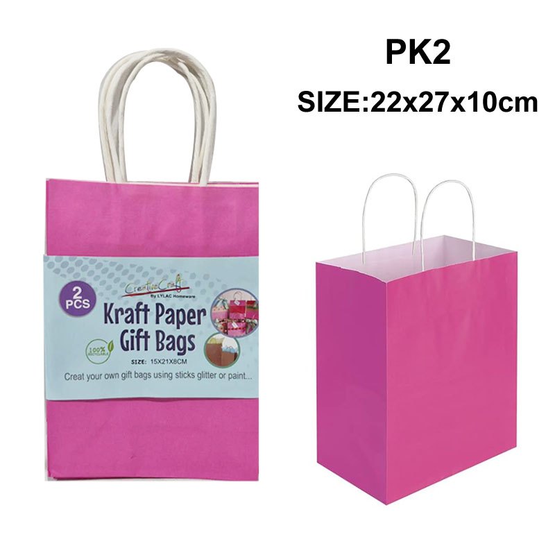 Gift Bag Kraft Paper 2pk Pink 22x27x10cm