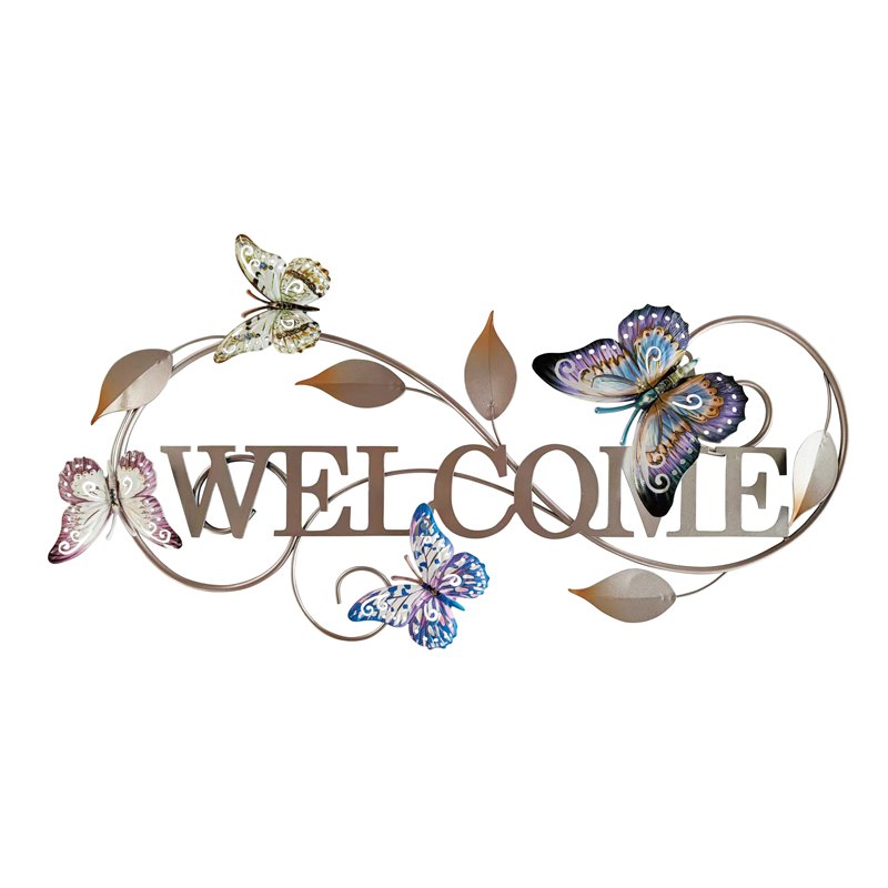 Metal Wall Art Welcome Butterflies 71x32cm