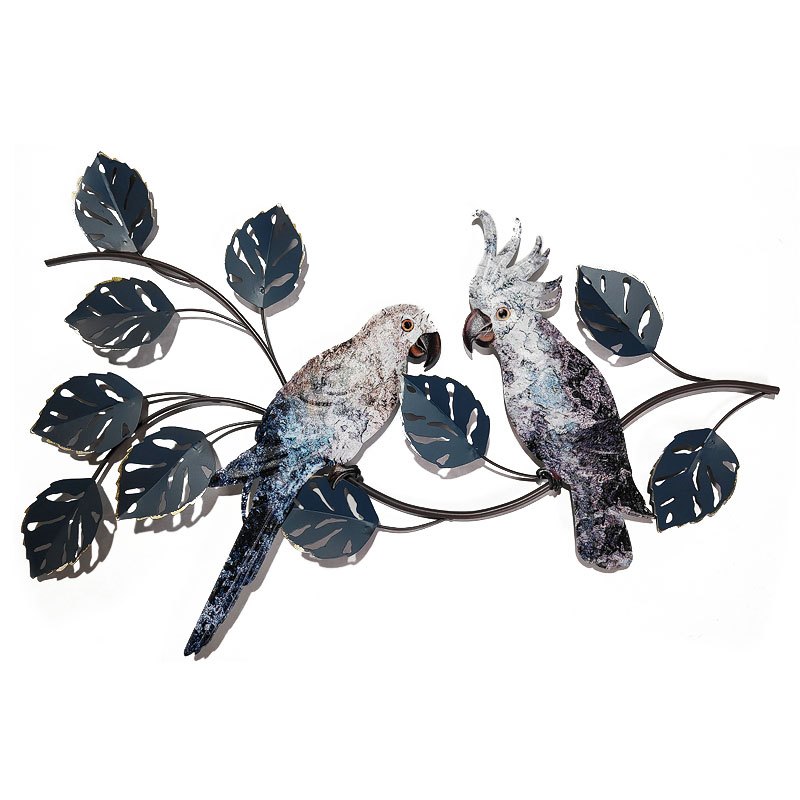 Metal Wall Art Cockatoos on Branch 59x39cm