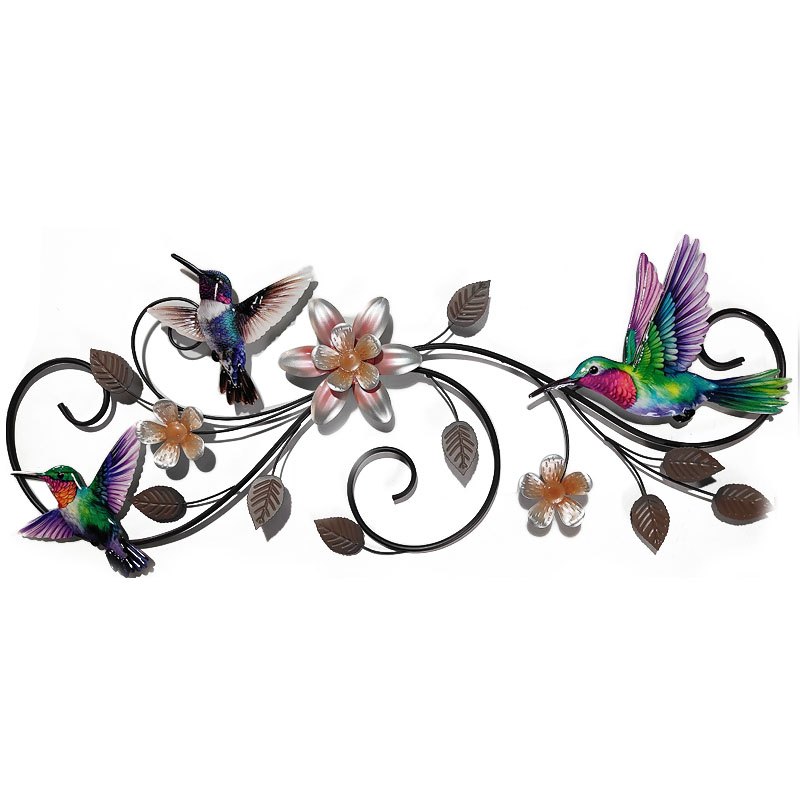Metal Wall Art Humming Birds on Branch 81x34cm