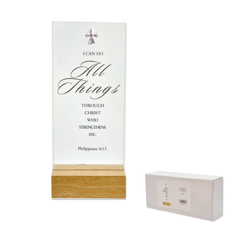 Glass Plaque with Mdf Base Cross 8x18cm