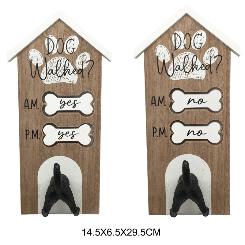 Wooden Plaque Dog Walked with Lead Holder 14.5x29.8cm