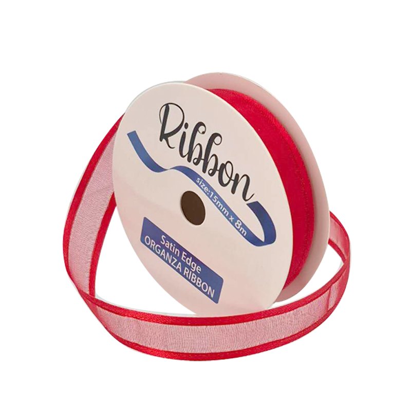 Ribbon Organza Satin Edge 15mmx8m Red