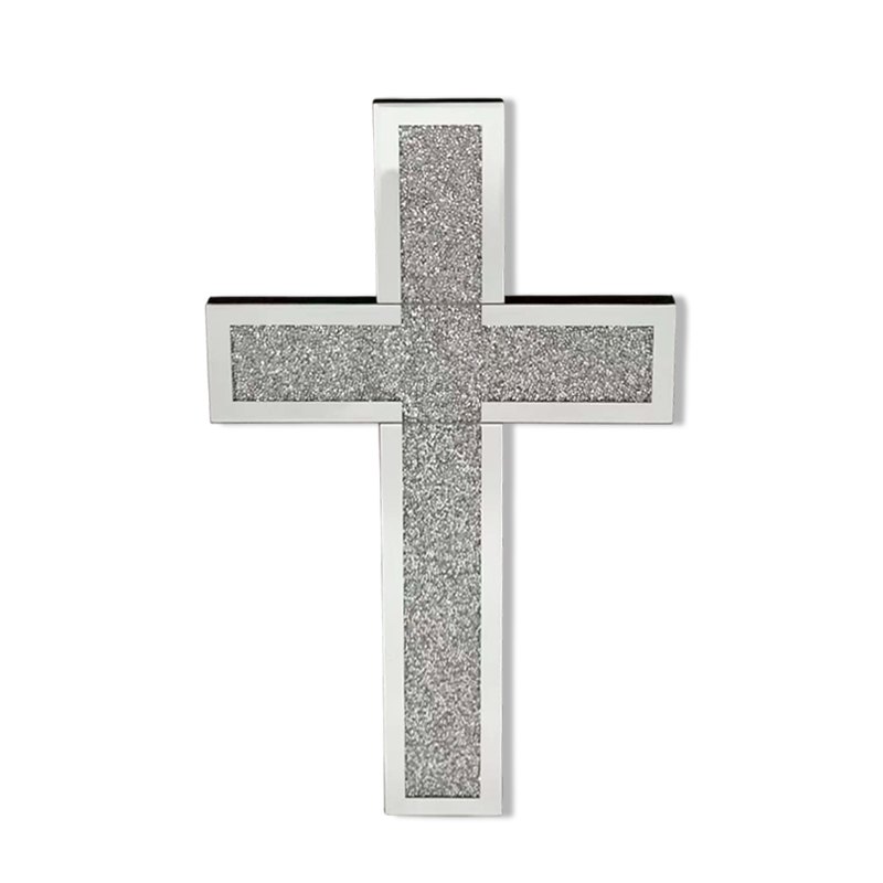 Glass Mirror Cross with Diamante 30x50cm