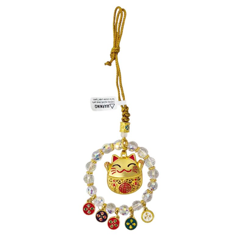 Chinese Crystal Beads Fortune Cat Hanger 6x19cm