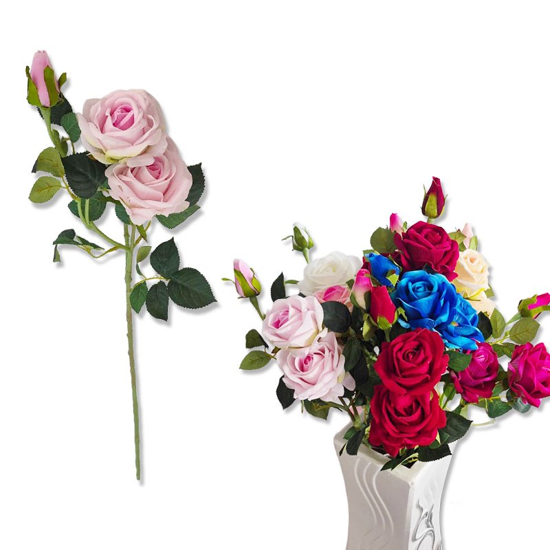 Flower Pick 3hd Roses 81cm 9Colors