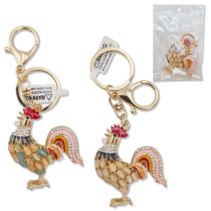 Keyring Diamante Rooster Assorted Colours