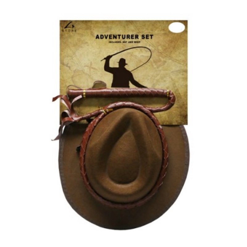 Halloween Party Dress Up Kit Adventurer Incl Hat and Whip Hat 38x27x12cm