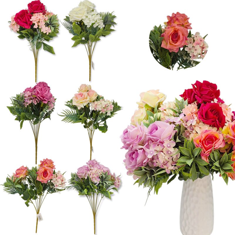 Flower Bouquet - 9 Hd Roses & Hydrangea Assorted Colours