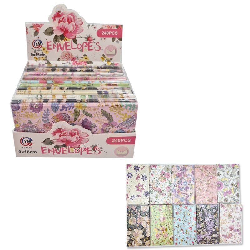 10pk Envelopes 9x16cm Hot Stamping Flowers Dsn