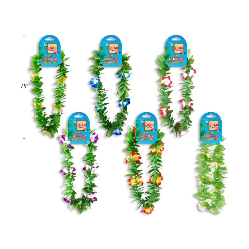 Hawaii Luau Leis 100cm Tropical Fir Leaf Hibiscus Flowers