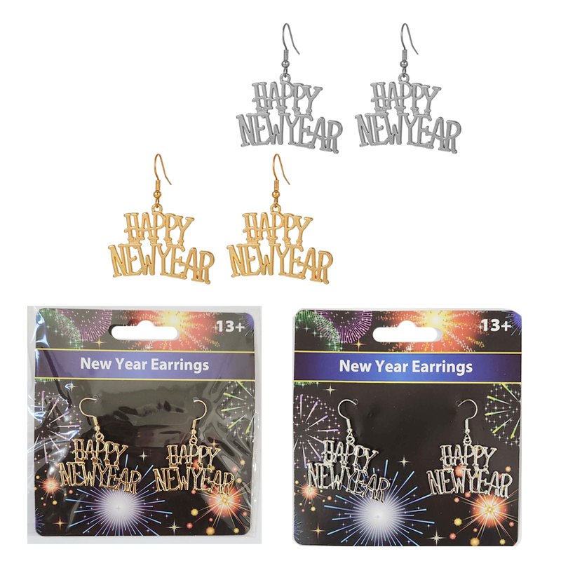 New Year Earrings 4x4.5cm Tie on the Card
