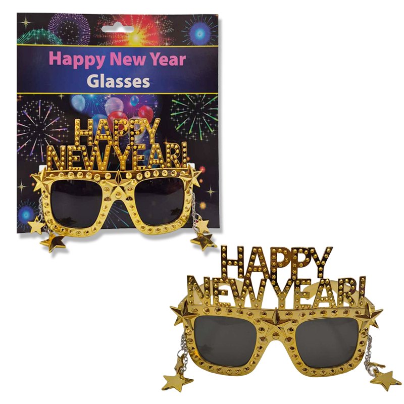 New Year Glasses Happy New Year with Hanging Stars