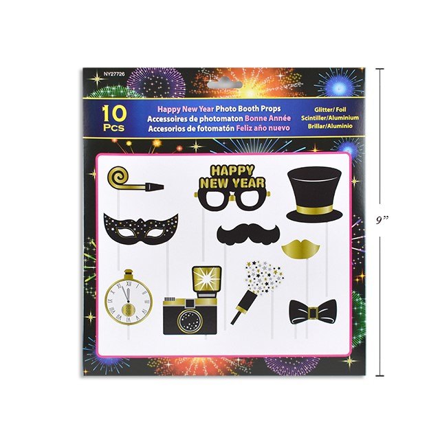 New Year 10pk Glitter/foil Photo Booth Props