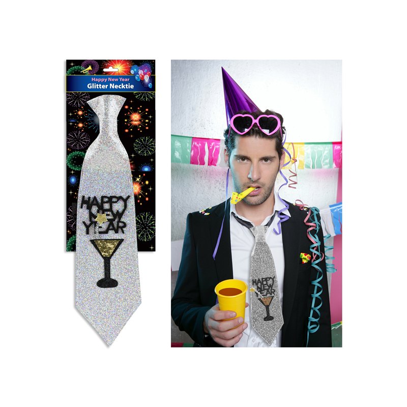 New Year Confetti Glitter Necktie with Elastic Band 41x11cm