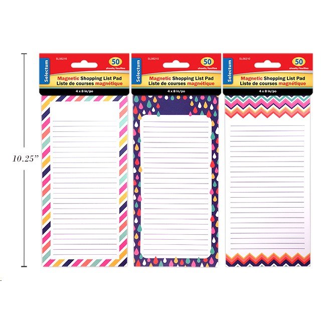 Magnetic Shopping List 50SHEETS 102x204mm 3 Assorted