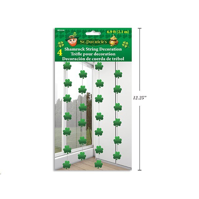 SP Day Foil Shamrock Decoration 4pk 210cm 6pc Shamrocks Per String