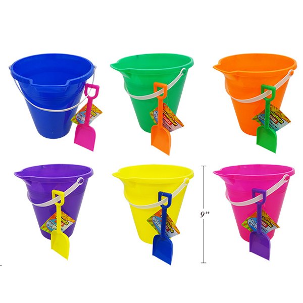 Beach 22cm Pail with Spout & Shovel Assorted Colours