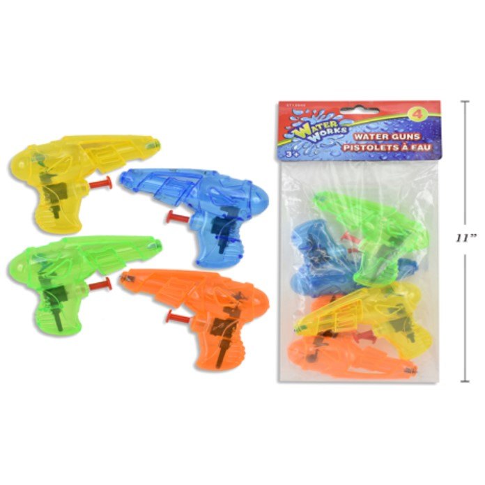 Water Gun 4pk 11.43cm Transparent