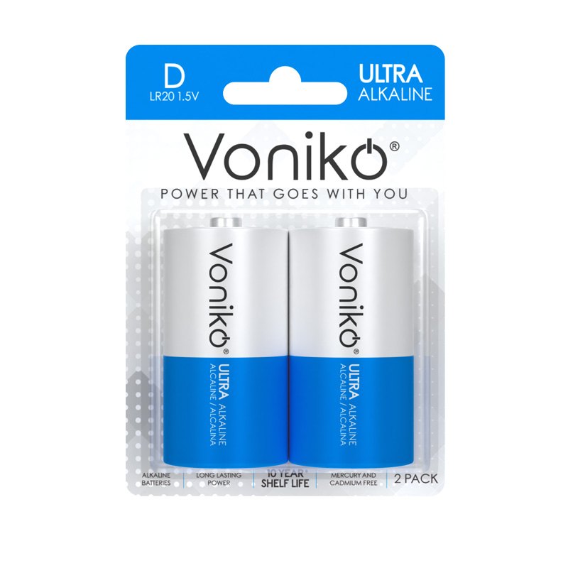 Voniko Alkaline Batteries D LR20 2pc