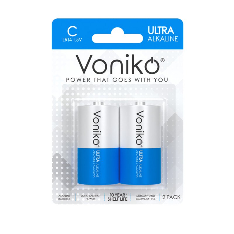 Voniko Alkaline Batteries C 2pc 10YS Shelf Life