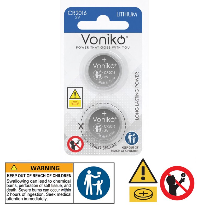 Voniko Lithium Button Battery CR2016 2pc