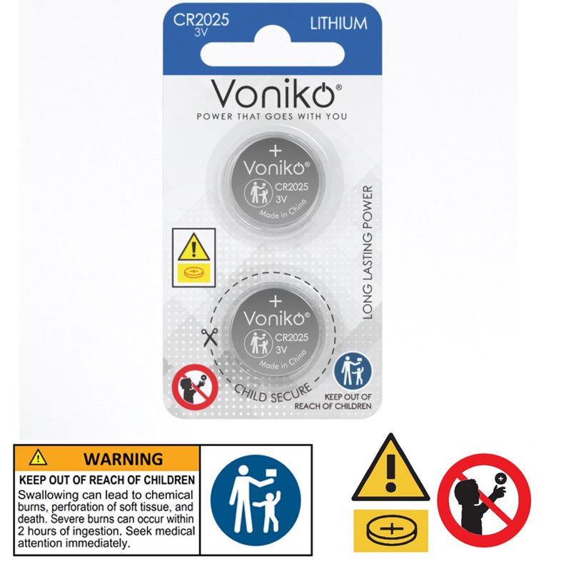 Voniko Lithium Button Battery CR2025 2pc