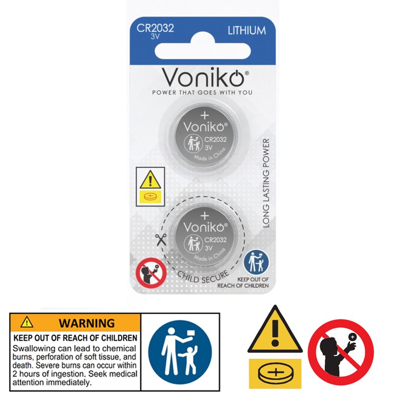 Voniko Lithium Button Battery CR2032 2pc