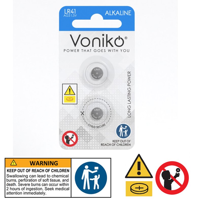 Voniko Alkaline Button Battery AG3 2pc
