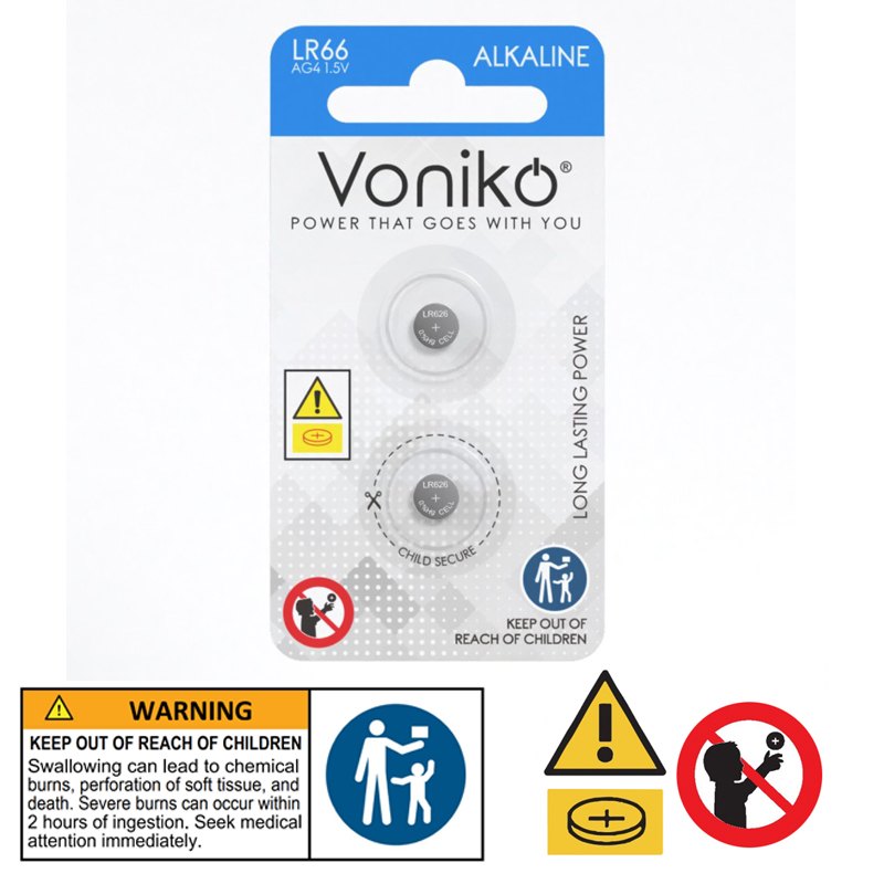 Voniko Alkaline Button Battery AG4 2pc