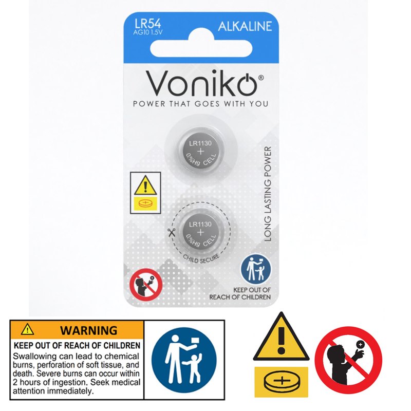 Voniko Alkaline Button Battery AG10 2pc