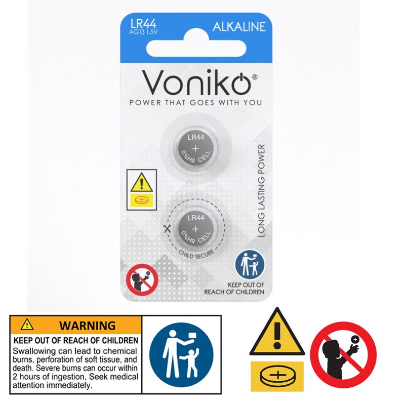 Voniko Alkaline Button Battery AG13 2pc