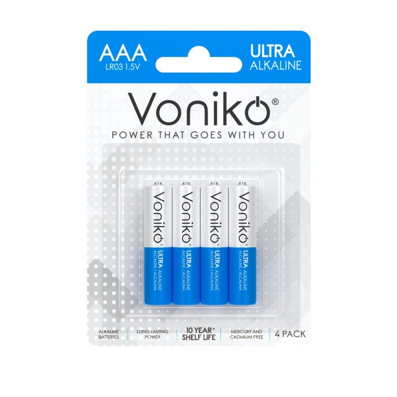 Voniko Alkaline Batteries AAA 4pc 10YEARS Shelf Life