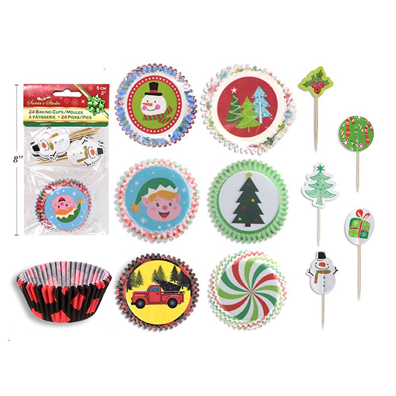 Christmas Baking Cups 48pk 5/11cm +24 Picks