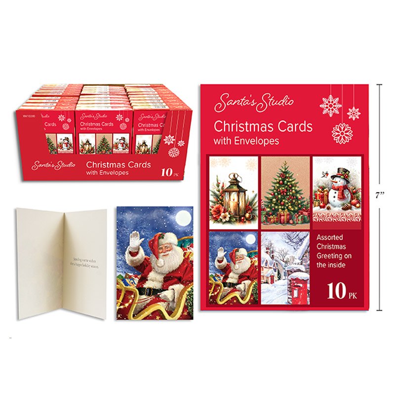 Christmas Cards 10pk 10x15cm 5 Assorted Display Box
