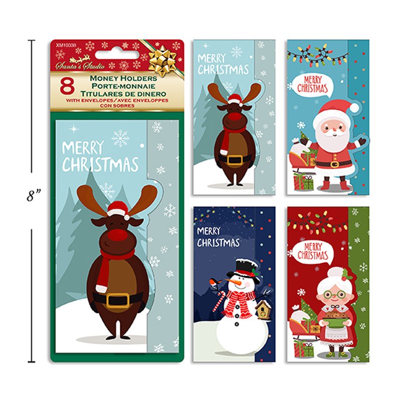 Christmas Gift Card/money Holder with Envelopes 8pk 4 Assorted