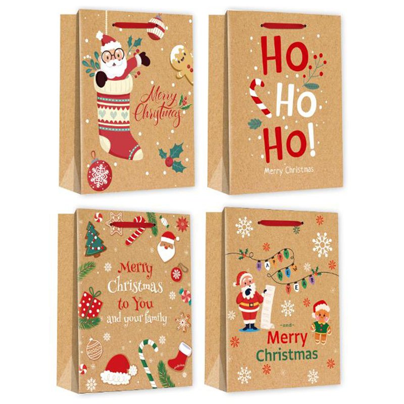 Christmas Gift Bag KRAFT+Stamping 4 Assorted XL