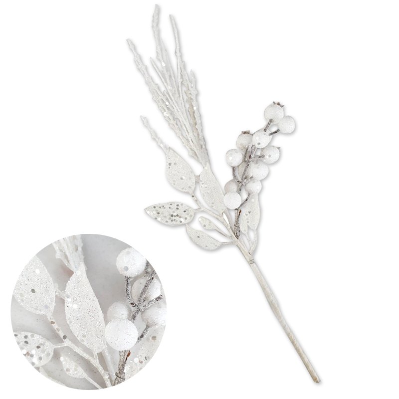 Christmas Glitter White Berry Pick 38cm