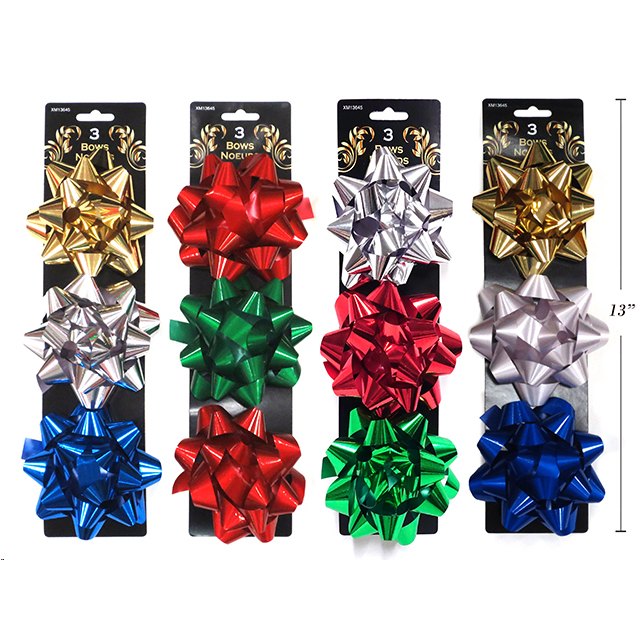 Christmas Gift Bows 3pk 10cm 4 Assorted