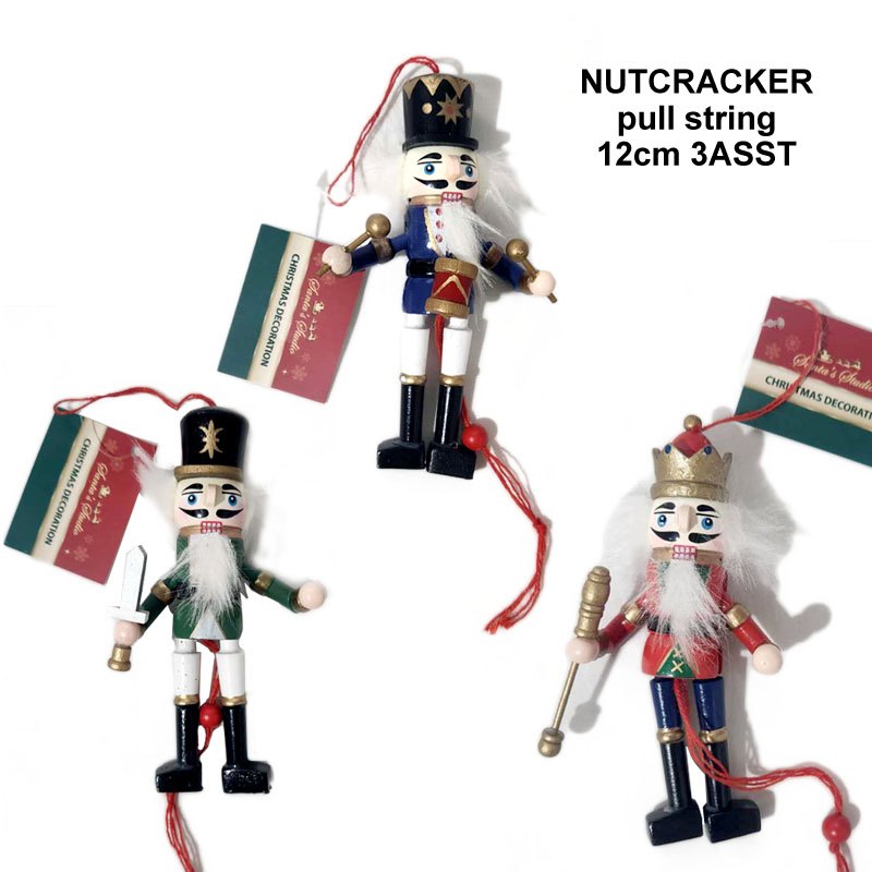Christmas Wood Nutcracker Pull String 3 Assorted
