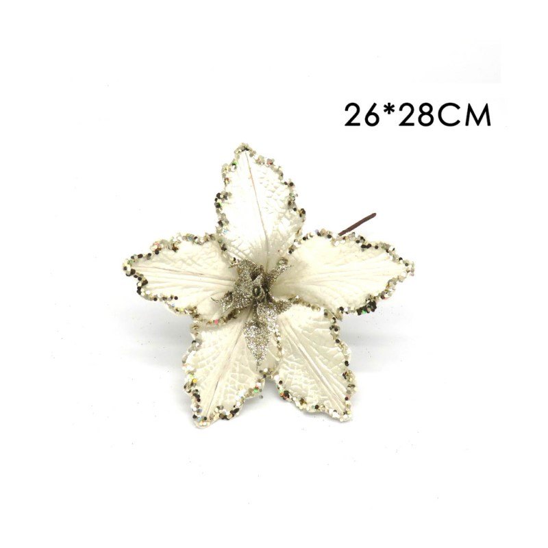 Christmas Flower Cream with Sequin Edge 26x28cm