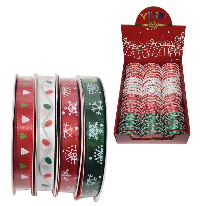 Christmas Ribbon Satin 1CMX5M 4 Assorted