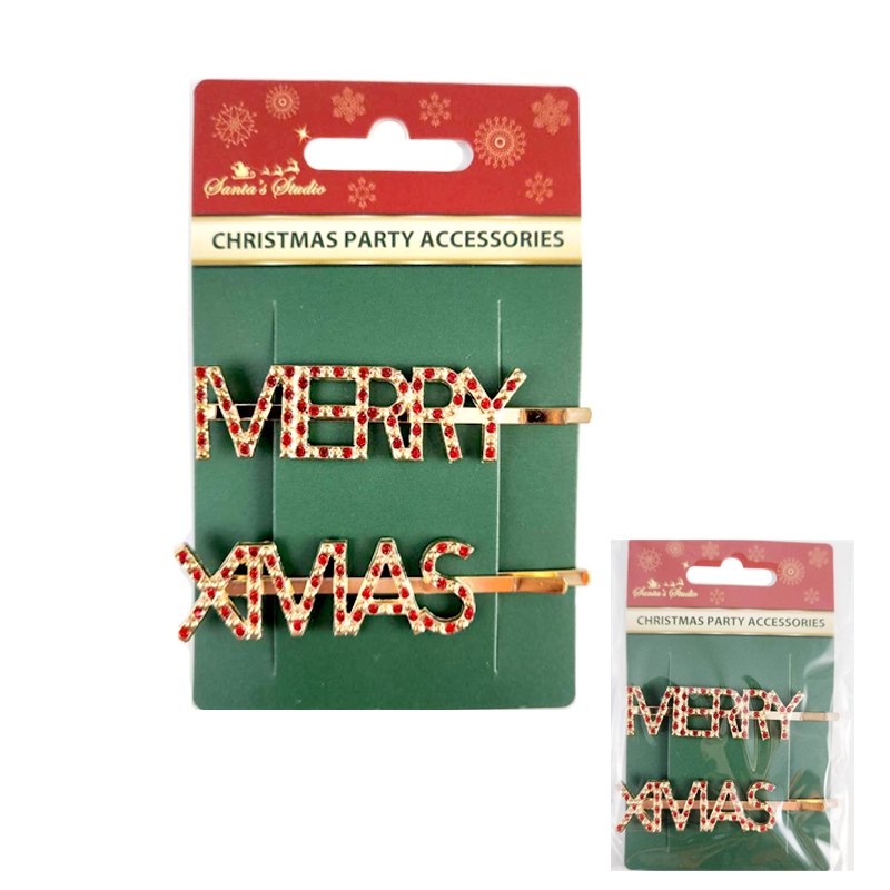 Christmas Hair Clips 2pc "merry Christmas" Diamante